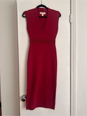 Michael Kors Deep Red V-Neck Midi Dress